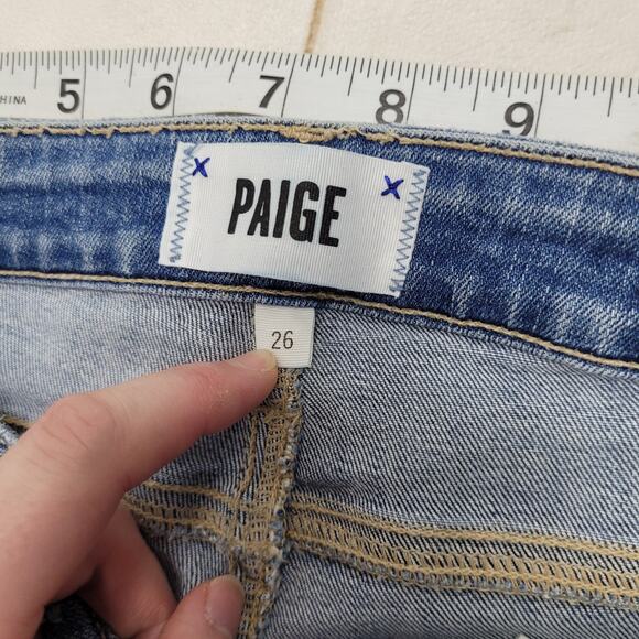 Paige Hoxton crop jeans ankle angle asymmetrical hem mid rise - Picture 6 of 11